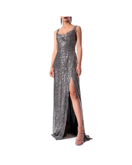 AGGI Gray Jessica Silver Diamond Maxi Sequin Evening Dress