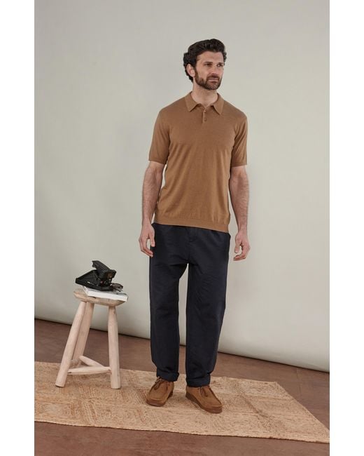 Paul James Knitwear Brown Ultra Fine Cotton Earll Short Sleeve Polo Shirt for men