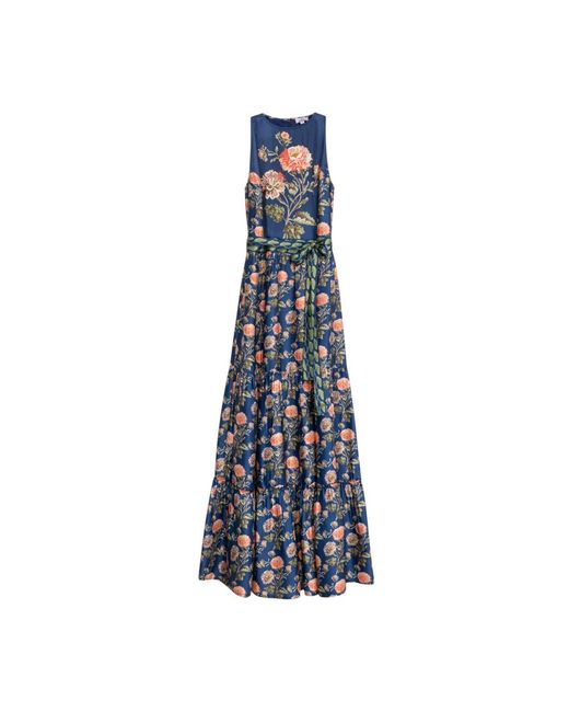 Niza Blue Short Printed Dress With V-Neck And Long Sleeves