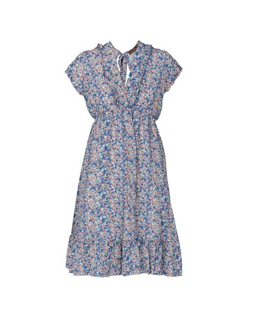 Tantra Spain Sl Blue Short Floral Print Dress With Ruffle Detail, Open Back
