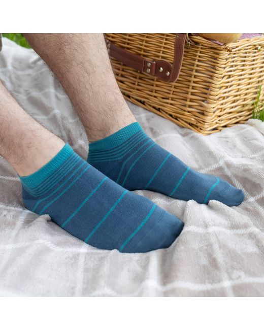 Peper Harow - Made in England Blue Retro Stripe Trainer Socks – for men