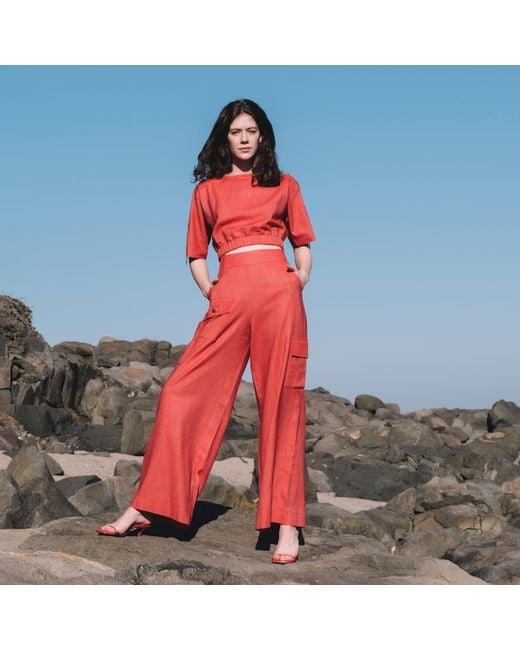 Mirimalist Red Flame Wide Leg Pants