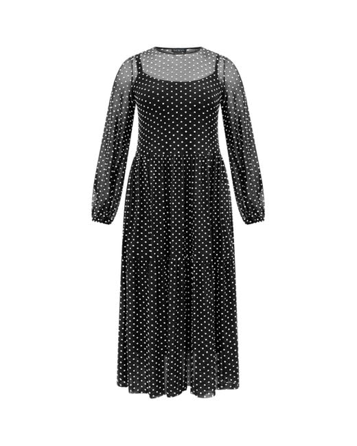 Amoresea Black Magnetic Midi Cocktail Dress With Chic Polka Dot Mesh
