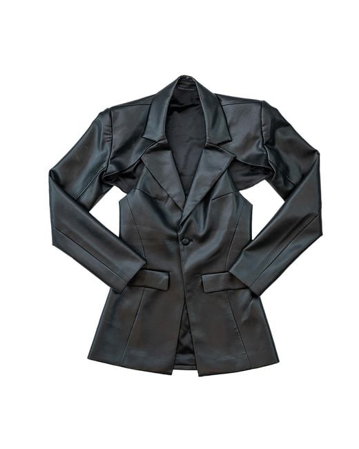Circular Path Black Vegan Leather Cut Out Blazer