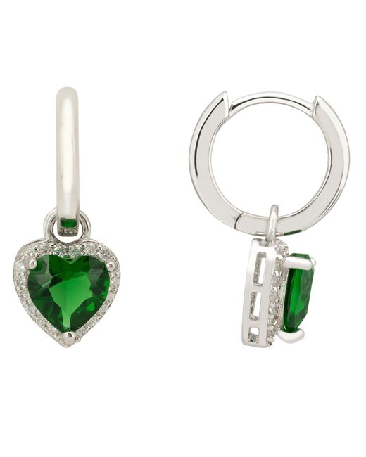 Latelita London Green Cupids Sparkle Emerald Heart Drop Earrings Silver