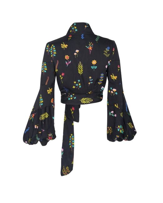 Em & Shi Black Midnight Botanica Tie-Up Blouse