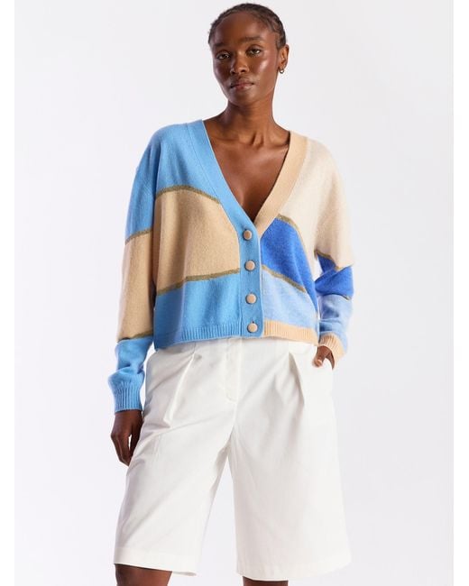 Brodie Cashmere Blue Abstract Scenic Cashmere Cardigan