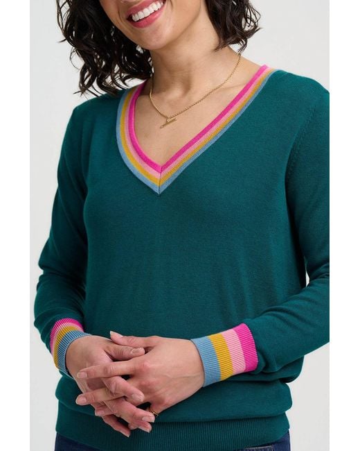 Sugarhill Green Doris V-Neck Sweater Stripe