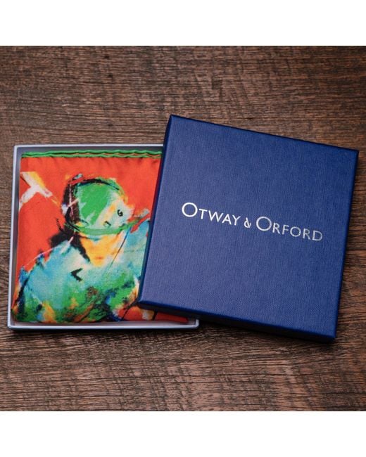 Otway & Orford Orange 'Performance Polo' Silk Pocket Square. Full-Size for men