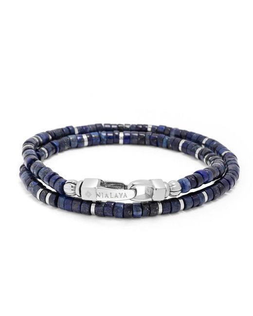 Nialaya Blue Lapis Heishi Wrap Bracelet for men