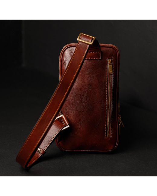 Time Resistance Brown Leather Sling Bag Chest Bag for men