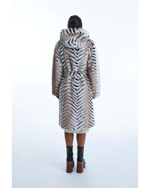 James Lakeland White Faux Fox Belted Long Coat