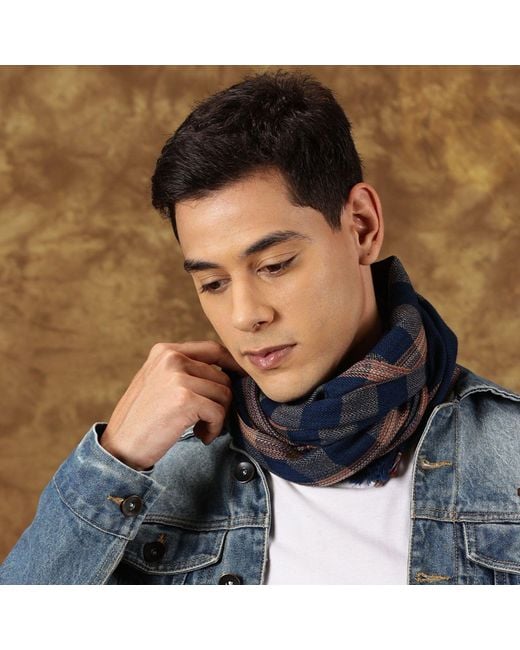 Heritagemoda Blue Neutrals Tartan Plaid Wool Scarf for men