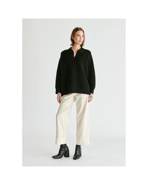 Paisie Blue Polo Collar Ribbed Jumper