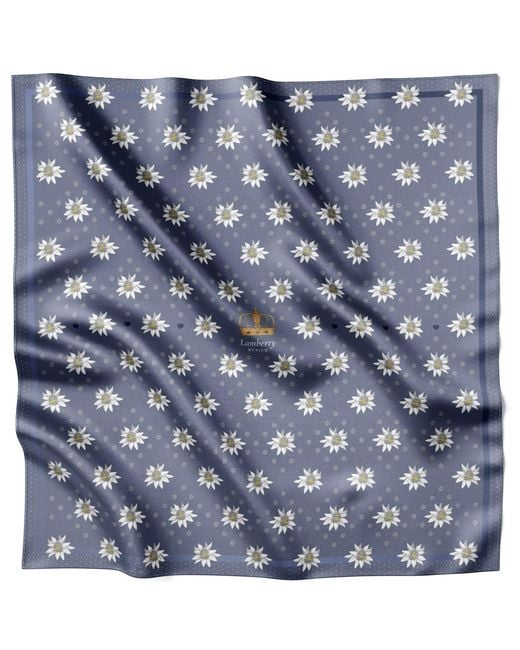 Lamberty Munich Blue Alpine Edelweiss Midi Silk Twill