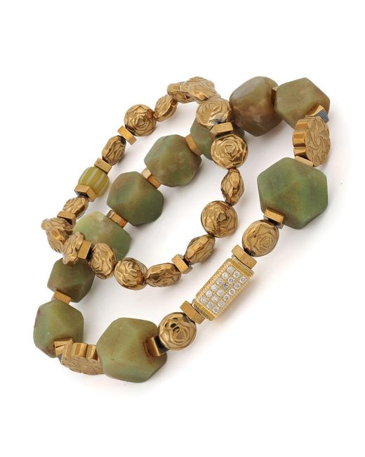 Ebru Jewelry Metallic Spiritual Garden Natural Jade & Bracelet Set