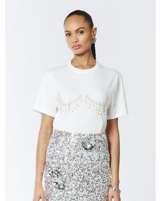 Sour Figs White Crystal Fringed T-Shirt