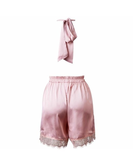 Noblesse Oblige Pink Nude Lace Trimmed Halter Neck Short Romper
