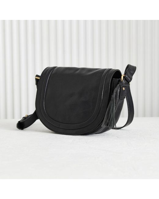 VIDA VIDA Black Luxury Soft Leather Saddle Bag With Tassel
