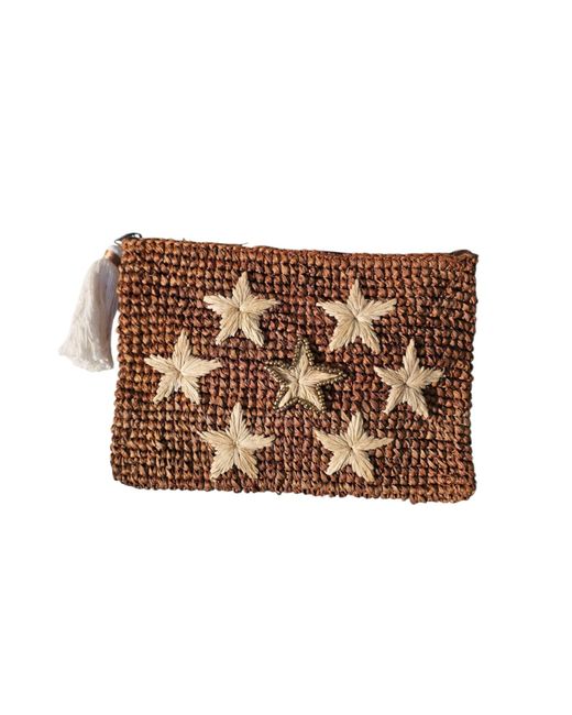 OhSun Brown Starr Raffia Clutch