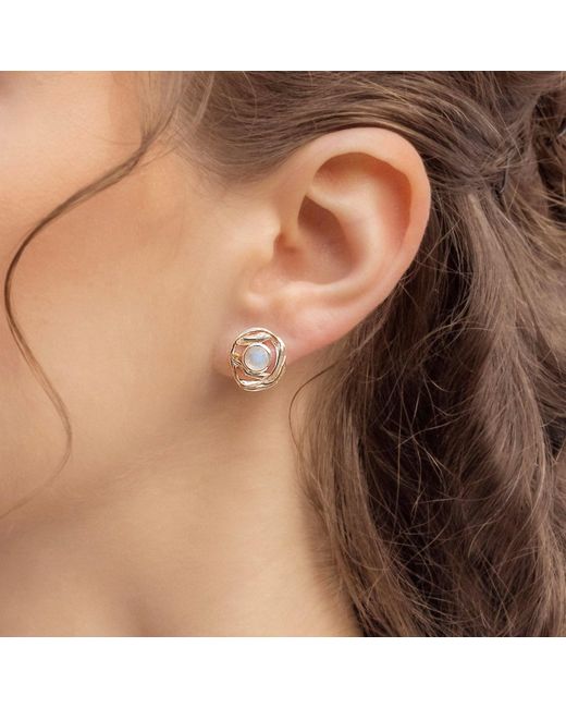 Isla Silver Metallic Handmade Delicate Moonstone Stud Earrings