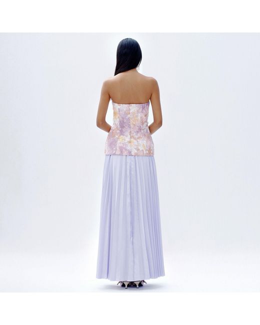 Justin Tong Purple Cascade Pleated Gown