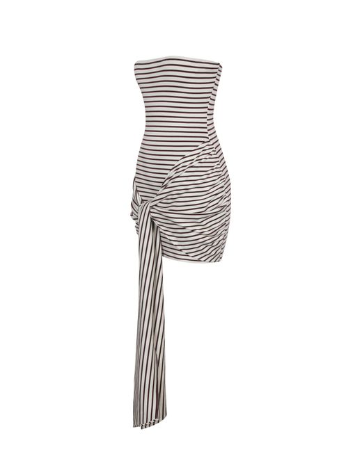 Miss Circle New York Multicolor Tommie Ivory & Burgundy Lyocell Jersey Tie Strap Mini Dress