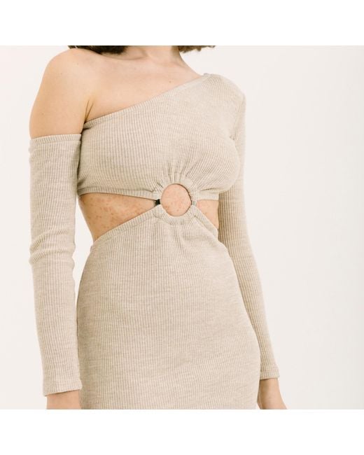 NALÈ Gray Neutrals Off-Shoulder Dress With Cutout