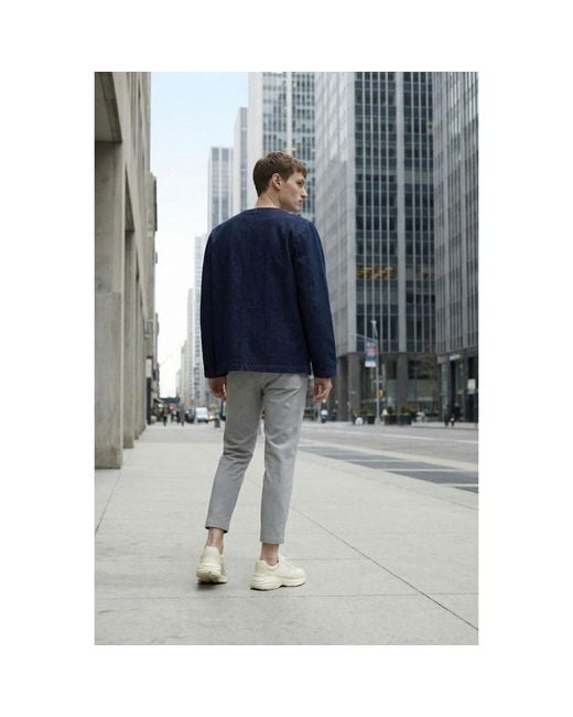 Modenaire Blue Collarless Jacket Relaxed Fit Structured Utility for men