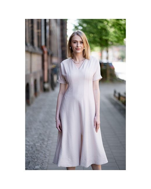 Oh!Zuza Pink Neutrals Echo Viscose Midi Dress Short Sleeve With Pockets