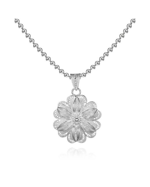 Far East Jewelry White Handcrafted Flower Cluster Peony Necklace