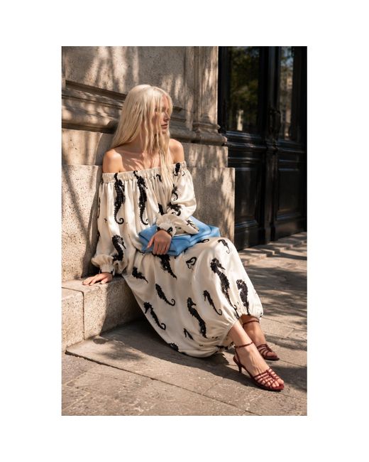 Julia Allert Natural Neutrals Ivory Off-Shoulder Seahorse Loose-Fit Dress – Capsule Edition