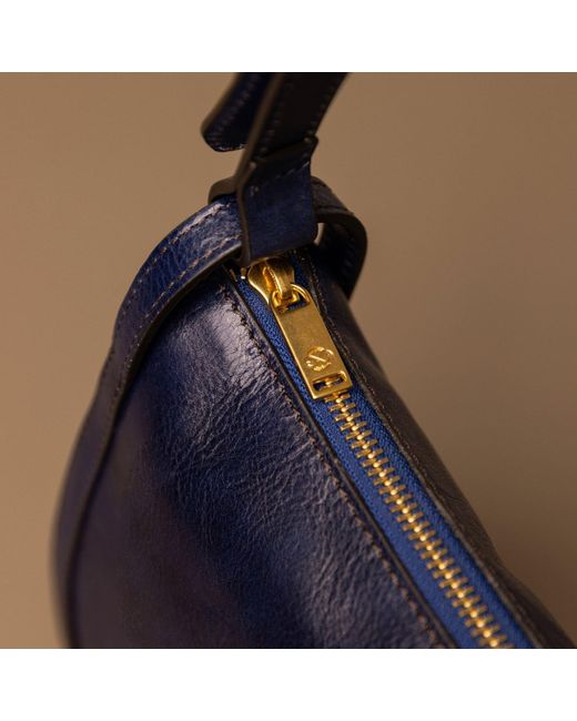 Time Resistance Blue Leather Hobo Bag For