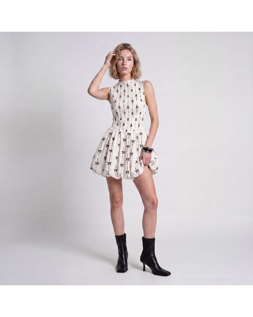 Modenaire White Neutrals Bow Print Mini Dress Sculpted Volume