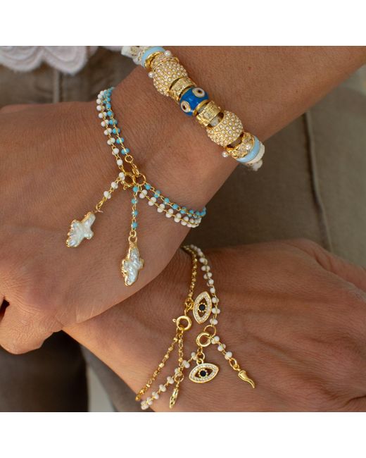 Alexie of Athens Brown Delphi Freshwater Pearl Cross Bracelet