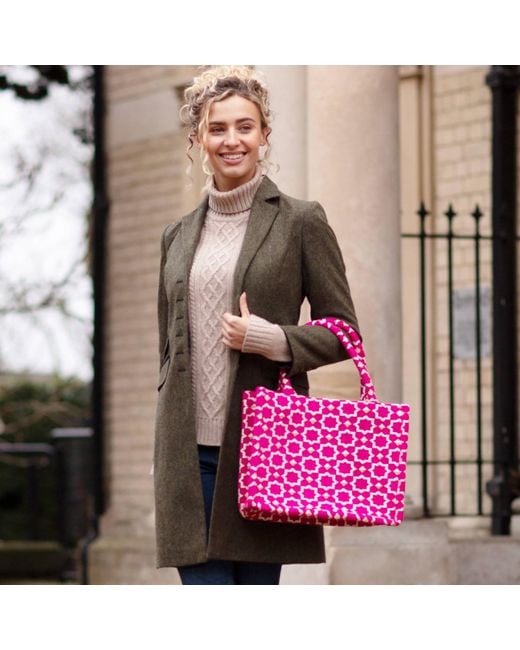 Berber Leather Pink Neutrals Moroccan Geometric Print Fabric Tote Bag