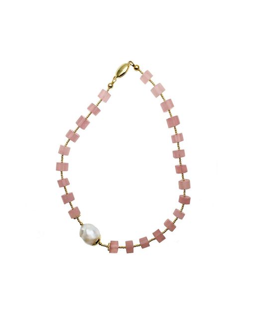 Farra Multicolor Rose Quartz With Baroque Simple Short Necklace