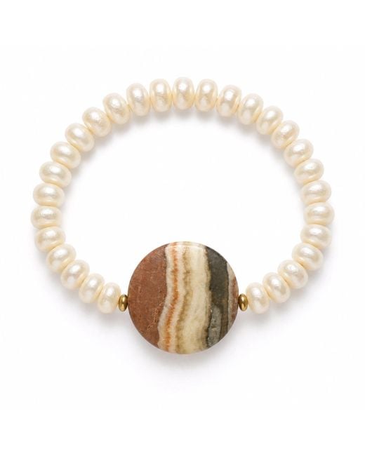 Angel Barocco Metallic Striped Agate Freshwater Pearl Stretch Bracelet