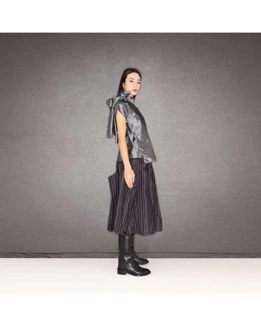 Bianca Popp Gray Halves Shoulder Ribbon Asymmetrical Blouse