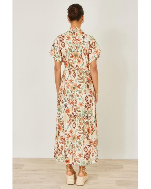Yumi' Metallic Neutrals Ivory Viscose Relaxed Boho Print Maxi Shirt Dress