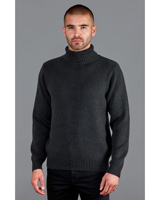 Paul James Knitwear Blue S Midweight Pure Cotton Fitted Submariner Roll Neck Harrison Jumper for men