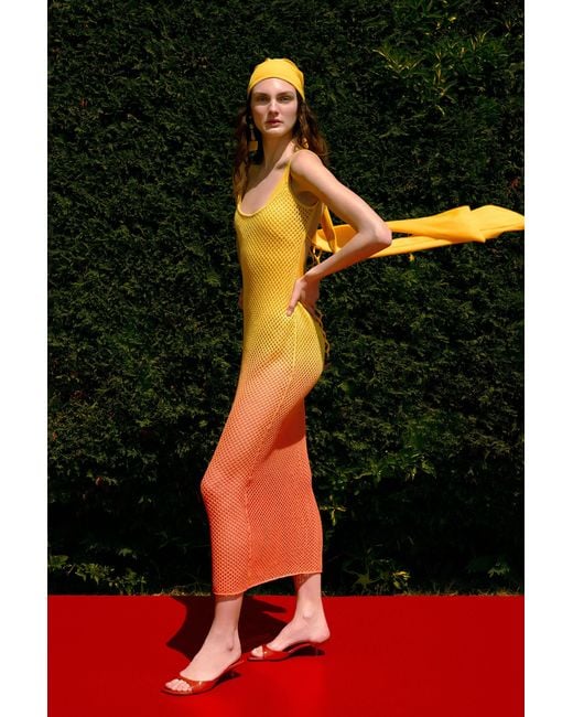 Pcfg Orange The Solar Reflections Sunset Ombre Crochet Maxi Dress