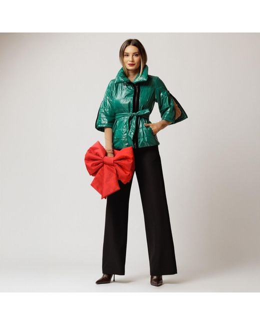 concept A trois Green Emerald Short Jacket With Zippers On The Sleeves And A Drawstring