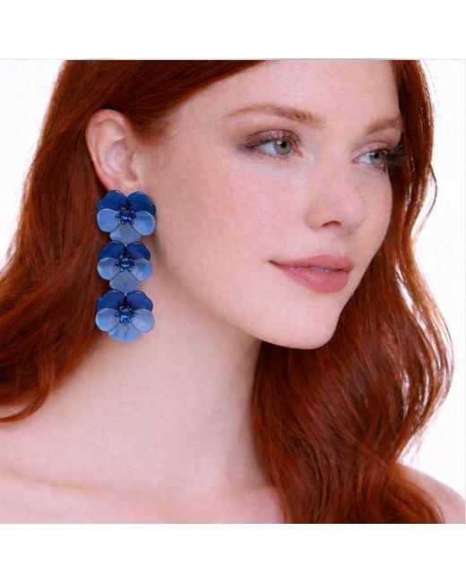 Michael Nash Jewelry Blue Meadow Cobalt Triple Drop Floral Earrings