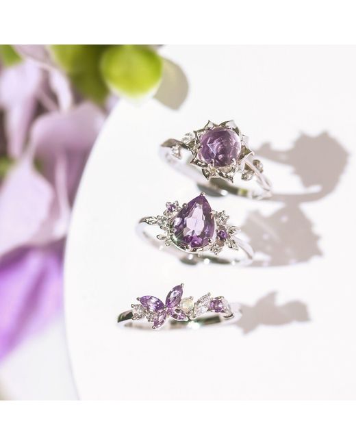 Azura Jewelry New York Metallic Moonflower Amethyst Ring Vermeil