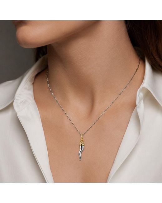 Unaloe Metallic Two-Tone Sterling Italian Horn With Plated Bowler Hat Necklace