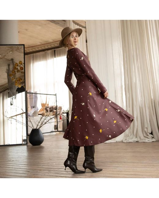 RainSisters Red Fit & Flare Long Sleeve Midi Dress: Vintage Flare