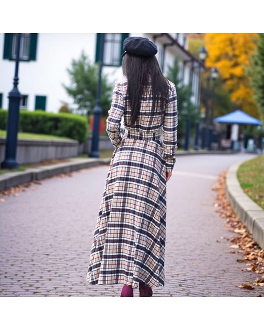 Adrenaline Fashion Black Neutrals Elegant Long Plaid Dress – Designer Dress