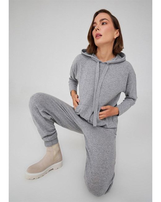 Peraluna Gray Cashmere Blend Knit Hoodie Pullover Sweater