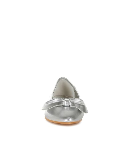 Rag & Co White Bromelia Metallic Pleather Bow Ballerinas